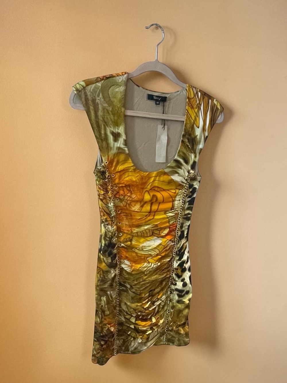 Sky Leopard-Print Mini Dress in Yellow and Brown NWT